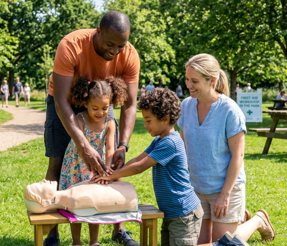 Parents apprenant les gestes de secourisme avec leur bébé